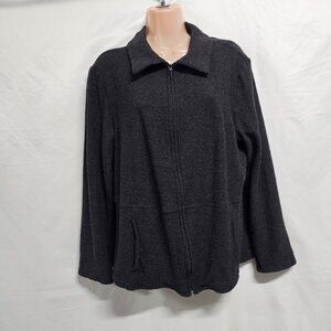 Eileen Fisher Full Zip 100 Wool Jacket Women Size 1X Dark Gray Pockets